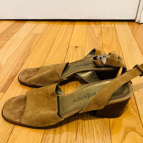Yves Saint Laurent Gold Brown Suede Sandals Ladies YSL 7.5 Ballet Heel - Picture 6 of 16